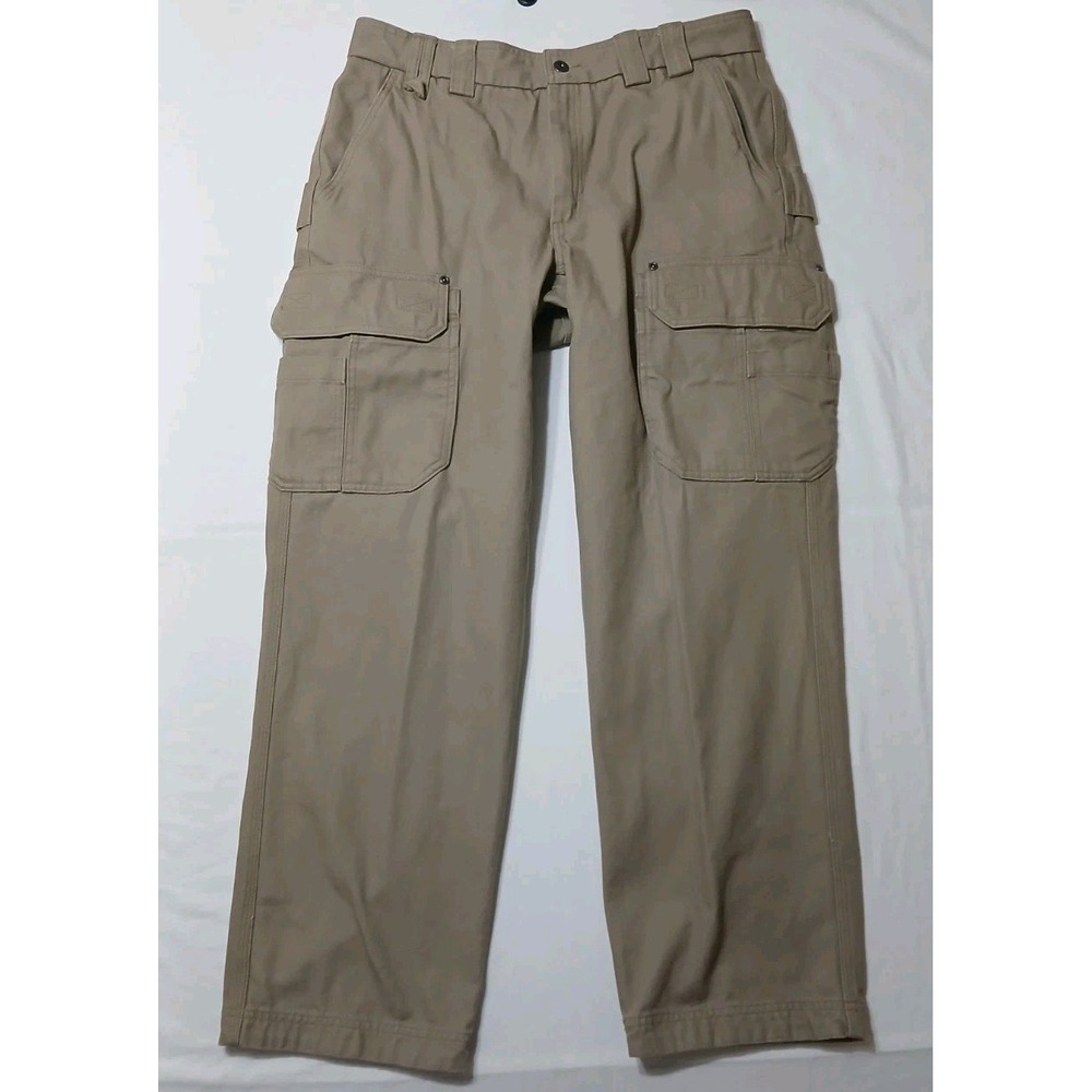 Duluth Trading Co Men's Fire Hose Relaxed Fit Beige Cargo Work Pants‎ 36 X 32